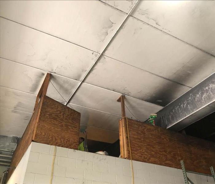 Ceiling during soot cleanup.